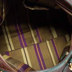 Pre Owned Etro Green/Brown Paisley Print Coated Canvas and Snakeskin Embossed Leather Chain Boston Bag
