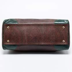Pre Owned Etro Green/Brown Paisley Print Coated Canvas and Snakeskin Embossed Leather Chain Boston Bag