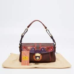 Pre Owned Etro Multicolor Paisley Printed Croc Embossed Leather Shoulder Bag