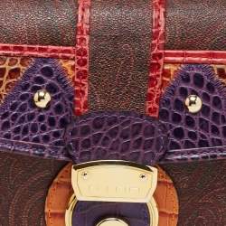 Pre Owned Etro Multicolor Paisley Printed Croc Embossed Leather Shoulder Bag