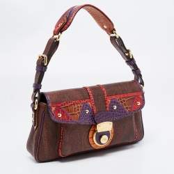Pre Owned Etro Multicolor Paisley Printed Croc Embossed Leather Shoulder Bag