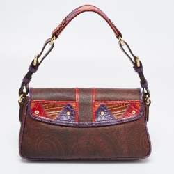 Pre Owned Etro Multicolor Paisley Printed Croc Embossed Leather Shoulder Bag