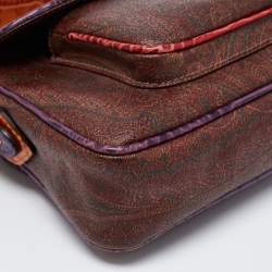 Pre Owned Etro Multicolor Paisley Printed Croc Embossed Leather Shoulder Bag