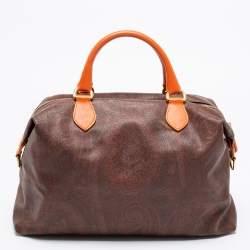 Pre Owned Etro Brown/Orange Paisley Print Coated Canvas and Leather Satchel