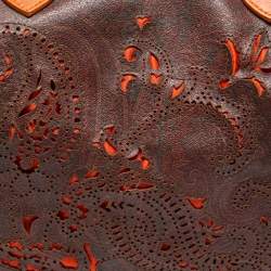 Pre Owned Etro Brown/Orange Paisley Print Coated Canvas and Leather Satchel