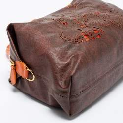 Pre Owned Etro Brown/Orange Paisley Print Coated Canvas and Leather Satchel