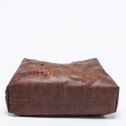 Pre Owned Etro Brown/Orange Paisley Print Coated Canvas and Leather Satchel
