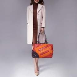 Pre Owned Etro Multicolor Leather And Goat Hair Top Zip Satchel