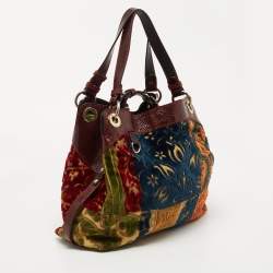 Pre Owned Etro Multicolor Paisley Velvet  and Patent Leather Shoulder Bag 
