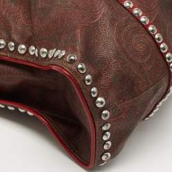 Pre Owned Etro Brown/Red Paisley Coated Canvas and Leather Studded Hobo