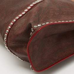 Pre Owned Etro Brown/Red Paisley Coated Canvas and Leather Studded Hobo