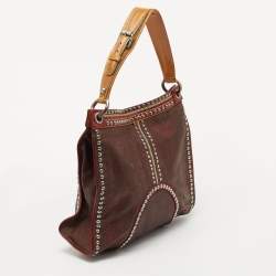 Pre Owned Etro Brown/Red Paisley Coated Canvas and Leather Studded Hobo