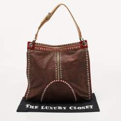 Pre Owned Etro Brown/Red Paisley Coated Canvas and Leather Studded Hobo