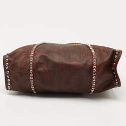 Pre Owned Etro Brown/Red Paisley Coated Canvas and Leather Studded Hobo