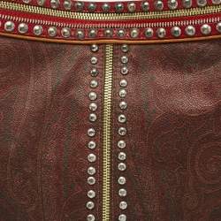 Pre Owned Etro Brown/Red Paisley Coated Canvas and Leather Studded Hobo