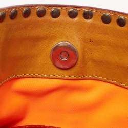 Pre Owned Etro Brown/Red Paisley Coated Canvas and Leather Studded Hobo