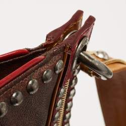 Pre Owned Etro Brown/Red Paisley Coated Canvas and Leather Studded Hobo