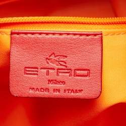 Pre Owned Etro Brown/Red Paisley Coated Canvas and Leather Studded Hobo