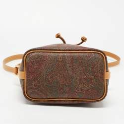 Etro Brown Paisley Printed Coated Canvas and Leather Drawstring Bucket Bag