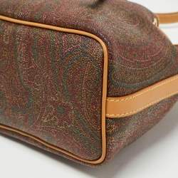 Etro Brown Paisley Printed Coated Canvas and Leather Drawstring Bucket Bag