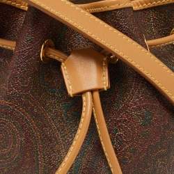 Etro Brown Paisley Printed Coated Canvas and Leather Drawstring Bucket Bag