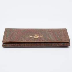 Pre Owned Etro Brown Paisley Print Coated Canvas Continental Wallet