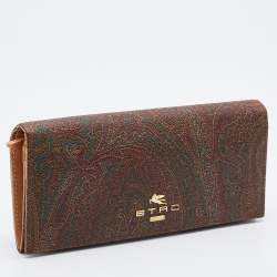 Pre Owned Etro Brown Paisley Print Coated Canvas Continental Wallet