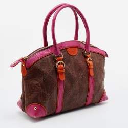 Etro Multicolor Paisley Print Coated Canvas and Lizard Embossed Leather Satchel