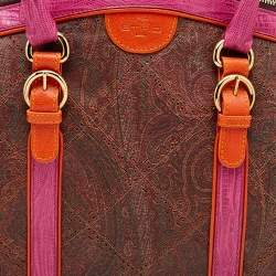 Etro Multicolor Paisley Print Coated Canvas and Lizard Embossed Leather Satchel