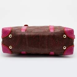 Etro Multicolor Paisley Print Coated Canvas and Lizard Embossed Leather Satchel