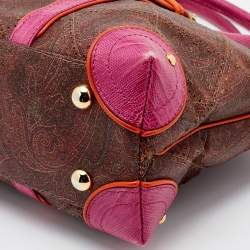 Etro Multicolor Paisley Print Coated Canvas and Lizard Embossed Leather Satchel