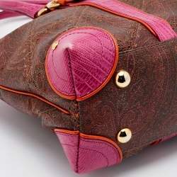 Etro Multicolor Paisley Print Coated Canvas and Lizard Embossed Leather Satchel