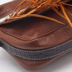 Pre Owned Etro Multicolor Leather and Calfhair Feather Flap Baguette Bag