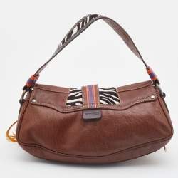 Pre Owned Etro Multicolor Leather and Calfhair Feather Flap Baguette Bag