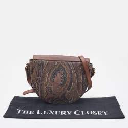 Pre Owned Etro Brown Paisley Print Coated Canvas and Leather Crossbody Bag