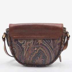Pre Owned Etro Brown Paisley Print Coated Canvas and Leather Crossbody Bag