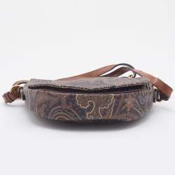 Pre Owned Etro Brown Paisley Print Coated Canvas and Leather Crossbody Bag