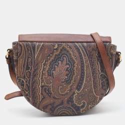 Pre Owned Etro Brown Paisley Print Coated Canvas and Leather Crossbody Bag