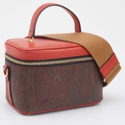 Pre Owned Etro Red  Paisley Print Coated Canvas and Leather Vanity Top Handle Bag