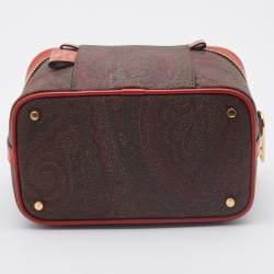 Pre Owned Etro Red  Paisley Print Coated Canvas and Leather Vanity Top Handle Bag