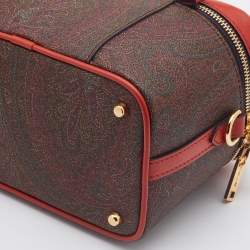 Pre Owned Etro Red  Paisley Print Coated Canvas and Leather Vanity Top Handle Bag