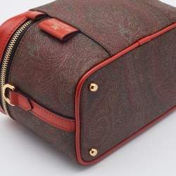 Pre Owned Etro Red  Paisley Print Coated Canvas and Leather Vanity Top Handle Bag