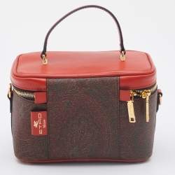 Pre Owned Etro Red  Paisley Print Coated Canvas and Leather Vanity Top Handle Bag