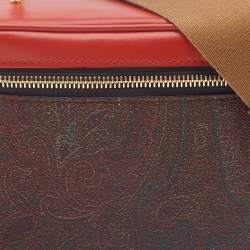 Pre Owned Etro Red  Paisley Print Coated Canvas and Leather Vanity Top Handle Bag