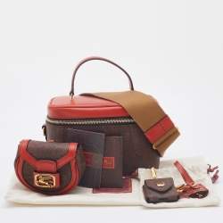 Pre Owned Etro Red  Paisley Print Coated Canvas and Leather Vanity Top Handle Bag