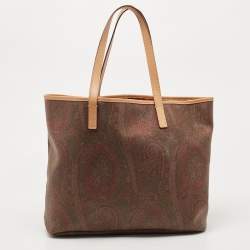Pre Owned Etro Tan/Brown Paisley Printed Coated Canvas Shopper Tote