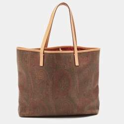 Pre Owned Etro Tan/Brown Paisley Printed Coated Canvas Shopper Tote