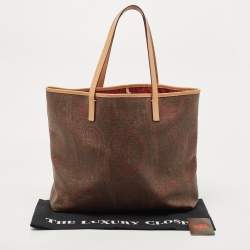 Pre Owned Etro Tan/Brown Paisley Printed Coated Canvas Shopper Tote