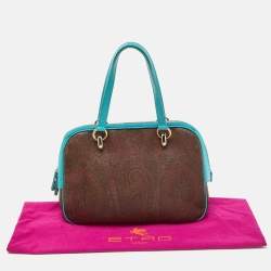 Pre Owned Etro Brown/Turquoise Paisley Print Coated Canvas Zip Dome Satchel