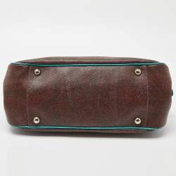 Pre Owned Etro Brown/Turquoise Paisley Print Coated Canvas Zip Dome Satchel